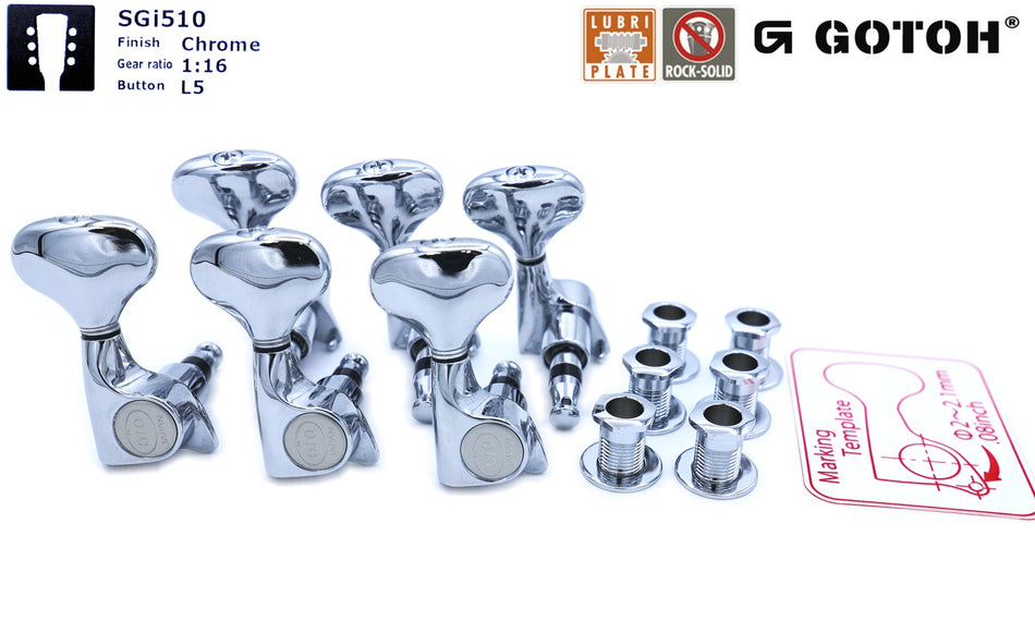 Gotoh SGi510(C)L5 Super-Mini Tuners with Standard Post, 3L+3R (Chrome)