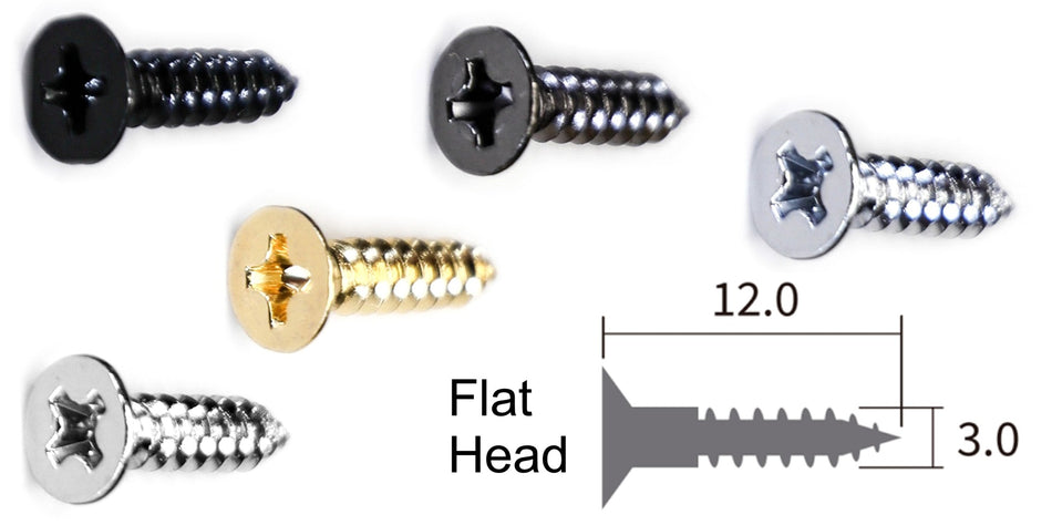 Pickguard / Cover Mounting Screw (10 pack) Flat Head 3x12mm (choose finish)