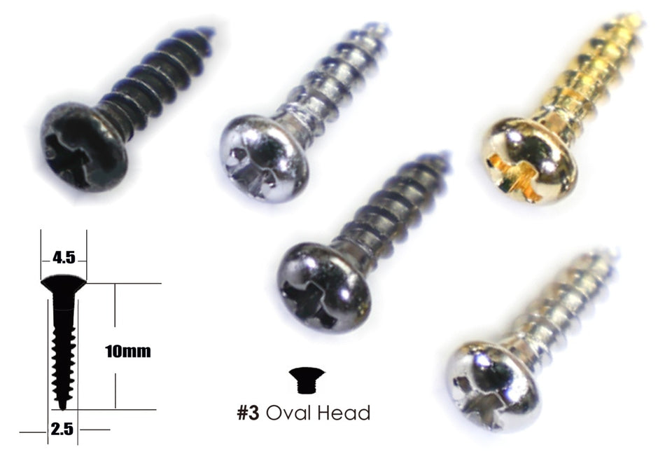 Tuner Screws (10 pack) Round Head 2.4x10mm (choose finish)