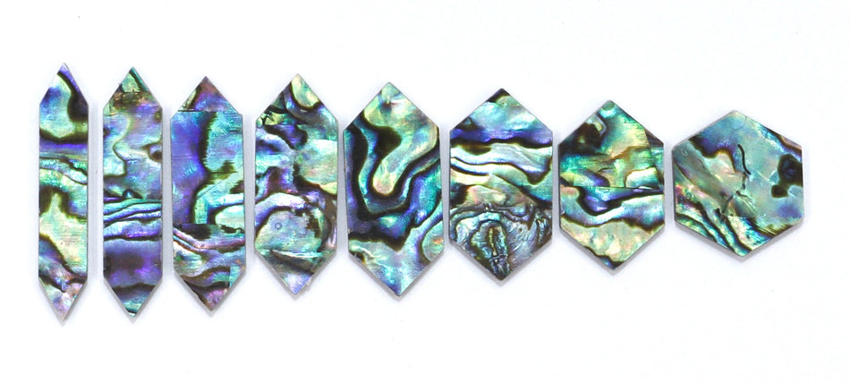Abalone Hexagon Position Marker Inlay, Pre-Cut 8 piece set, D-41 Style